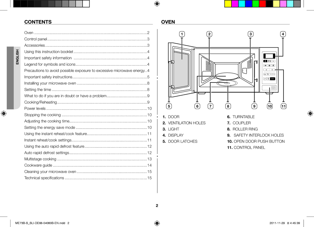 Samsung ME73B/SLI manual Contents, Oven 