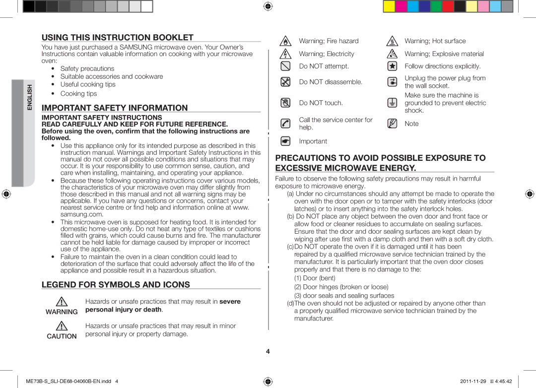 Samsung ME73B/SLI manual Using this Instruction Booklet, Important Safety Information, Samsung.com, Use of the appliance 