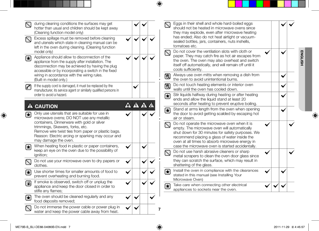 Samsung ME73B/SLI manual Built-in model only, Paper. They may catch fire as hot air escapes from 