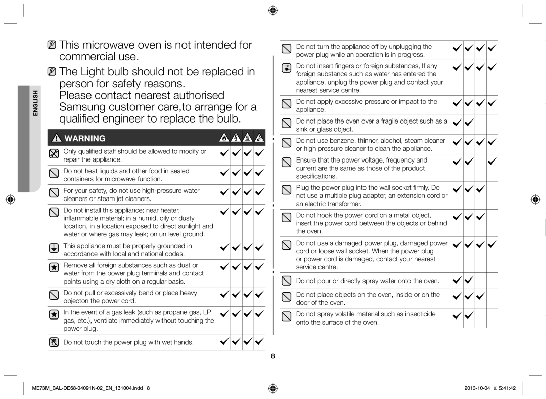 Samsung ME73M/BAL manual English 