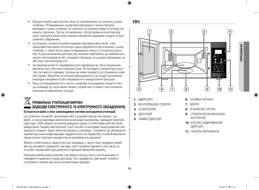 Samsung ME73MR/BWT, ME73MR-S/BWT manual Піч, Замки Дверцят Контактів, Панель Керування 