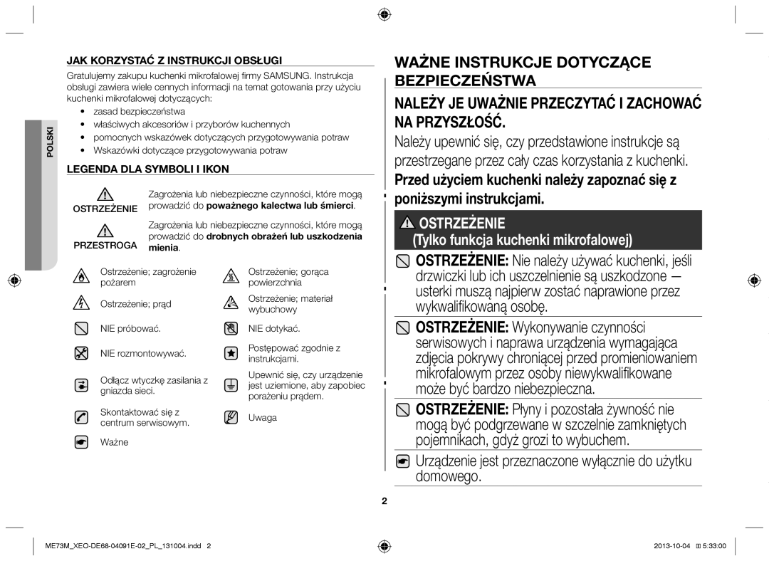 Samsung ME73M/XEO manual Przed użyciem kuchenki należy zapoznać się z, Poniższymi instrukcjami 