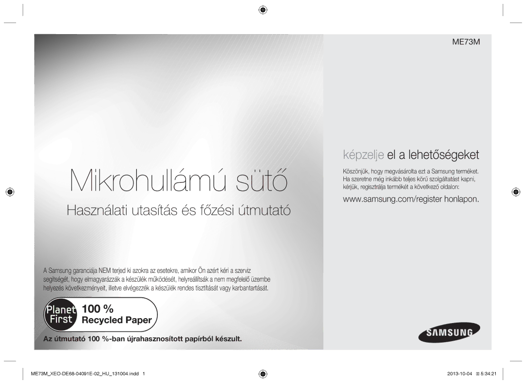 Samsung ME73M/XEO manual Mikrohullámú sütő 