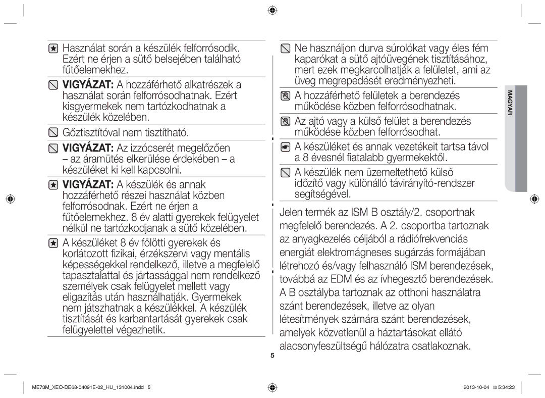 Samsung ME73M/XEO manual Magyar 