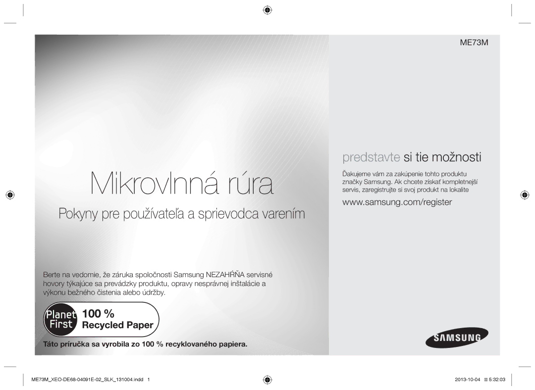 Samsung ME73M/XEO manual Mikrovlnná rúra 