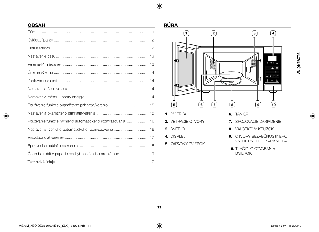 Samsung ME73M/XEO manual Obsah, Rúra 