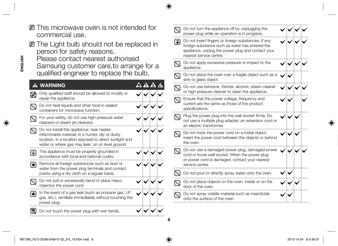 Samsung ME73M/XEO manual English 