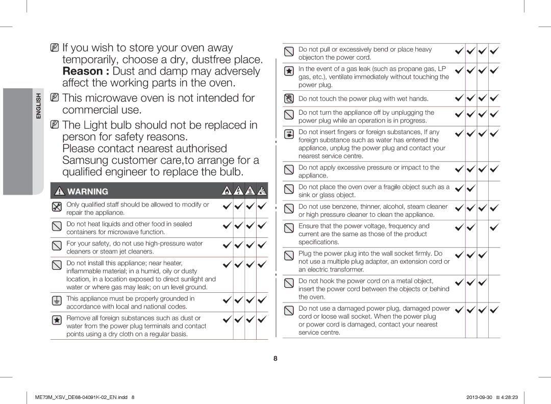 Samsung ME73M/XSV manual English 