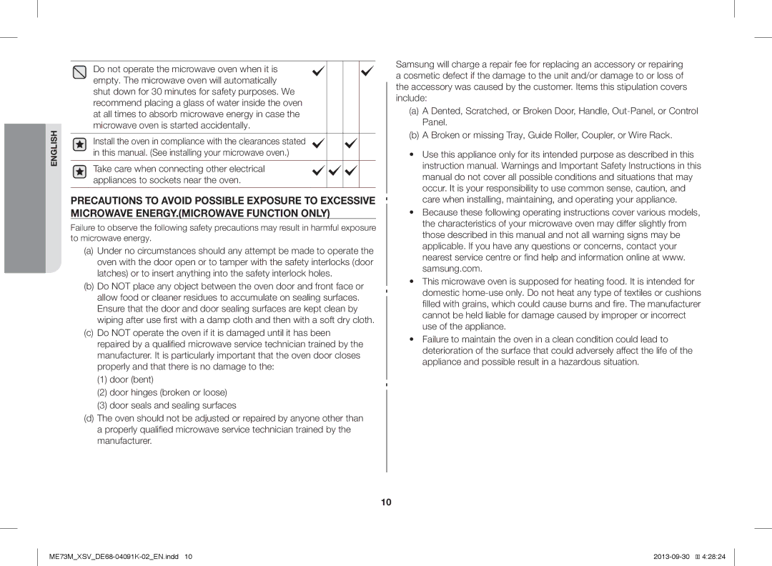 Samsung ME73M/XSV manual English 