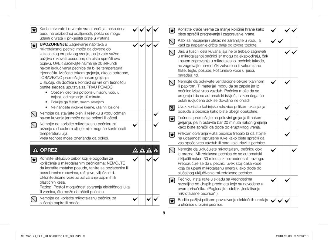 Samsung ME76V-BB/ELE, ME76V-BB/BOL, ME76V-BB/XEO manual Oprez 