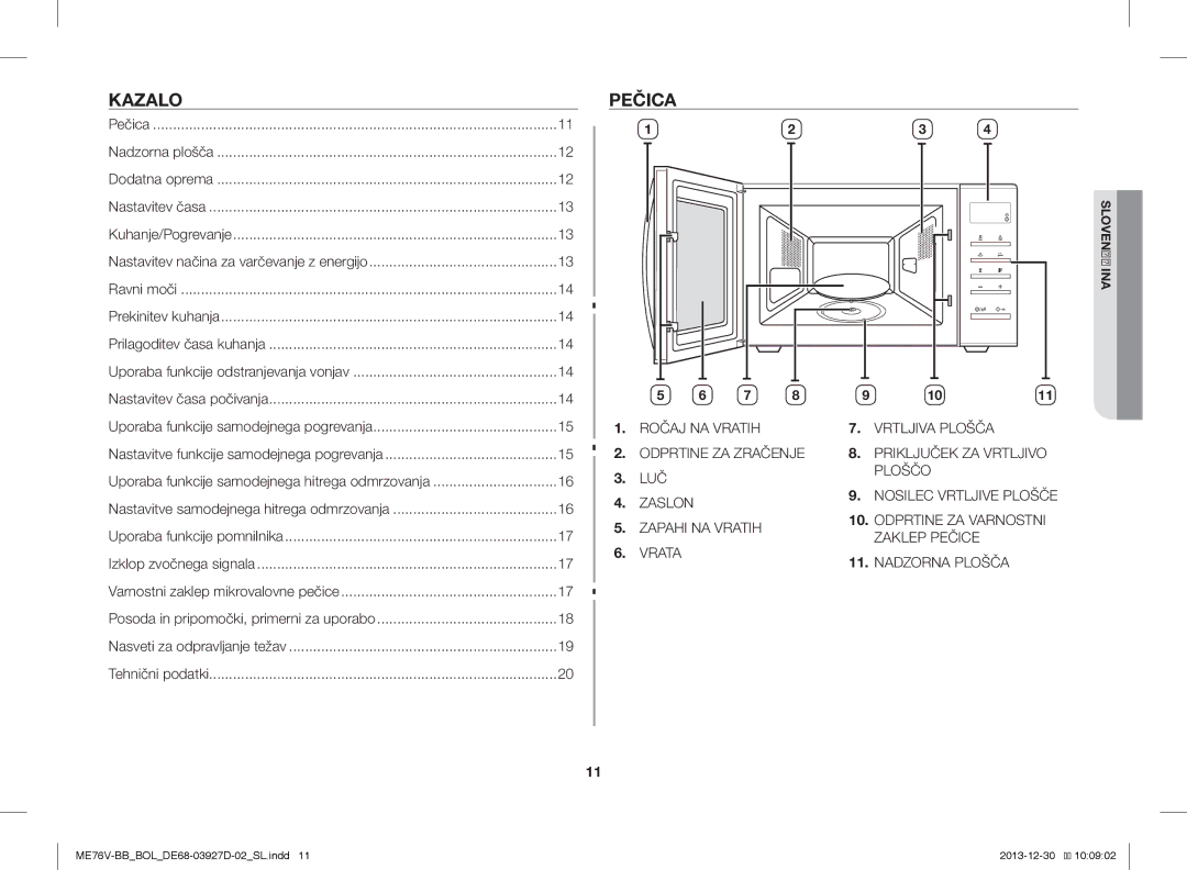 Samsung ME76V-BB/XEO, ME76V-BB/BOL, ME76V-BB/ELE manual Kazalo, Pečica 