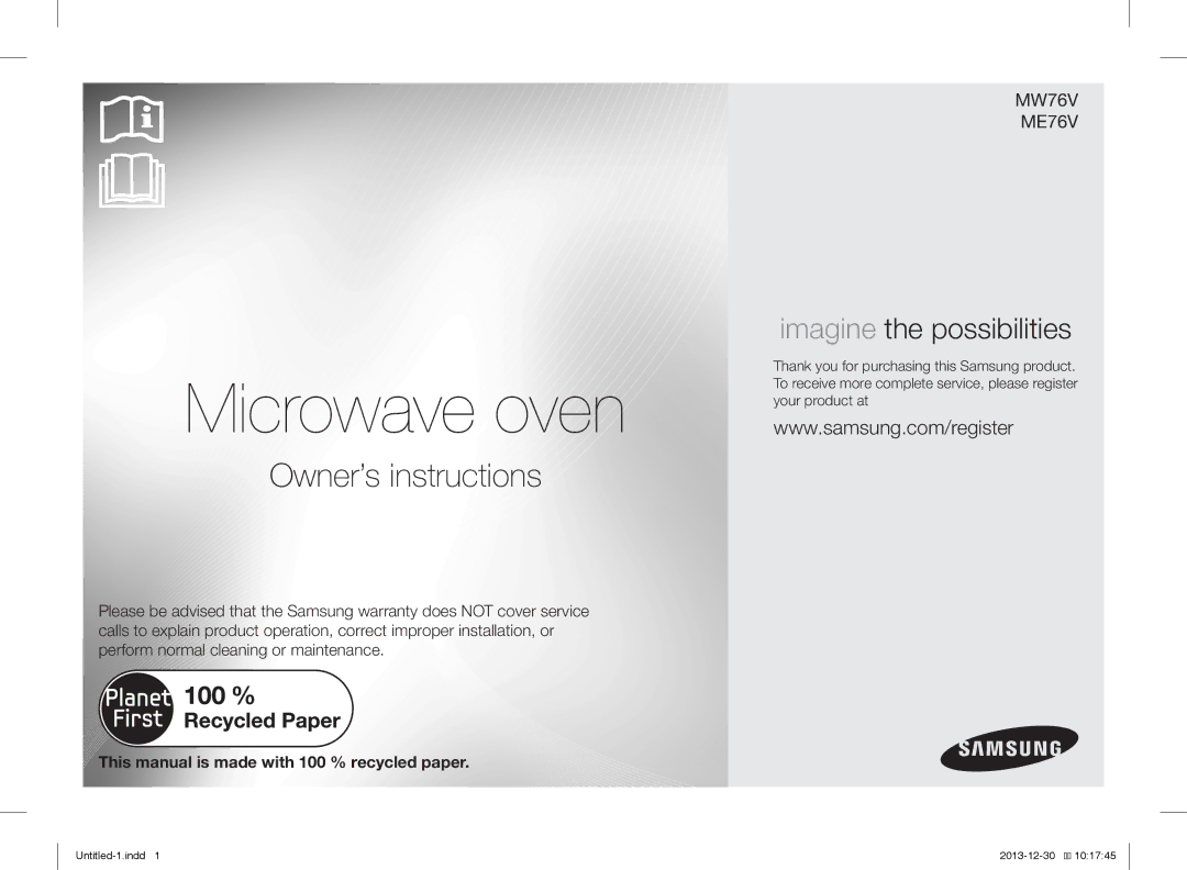 Samsung ME76V-BB/BOL, ME76V-BB/ELE, ME76V-BB/XEO manual Microwave oven 