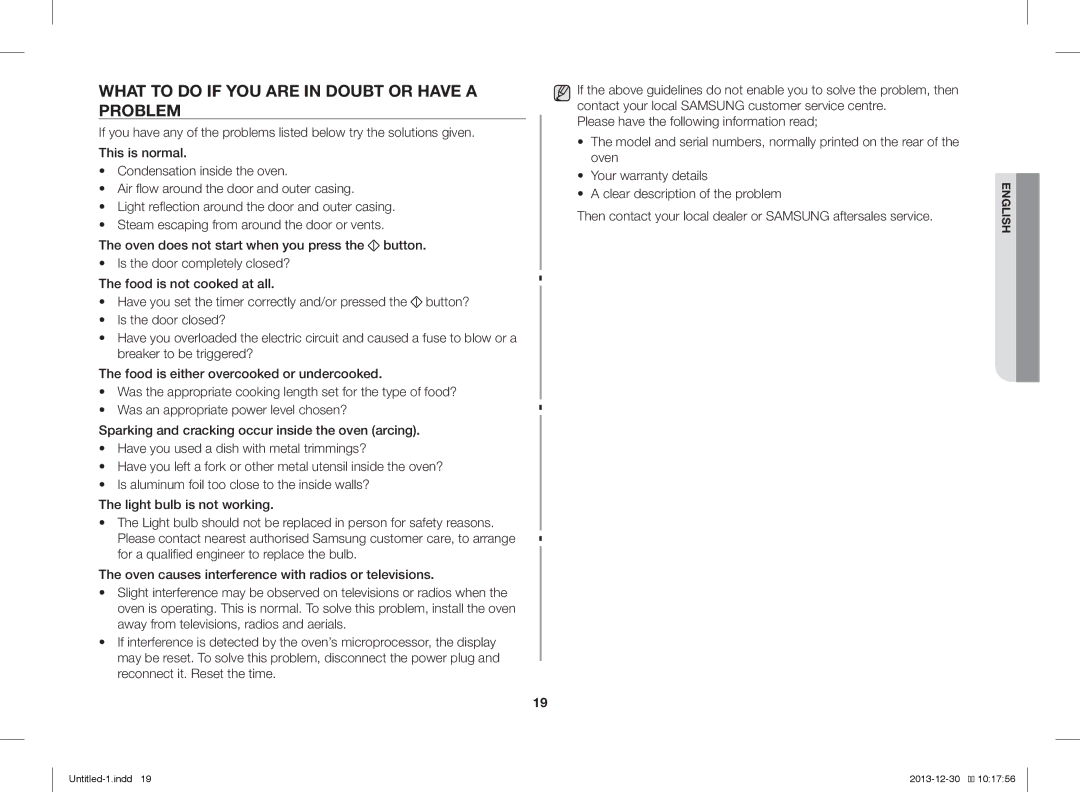 Samsung ME76V-BB/BOL, ME76V-BB/ELE, ME76V-BB/XEO manual What to do if YOU are in Doubt or have a Problem 