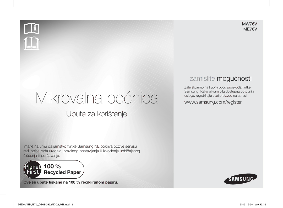 Samsung ME76V-BB/BOL, ME76V-BB/ELE, ME76V-BB/XEO manual Mikrovalna pećnica 