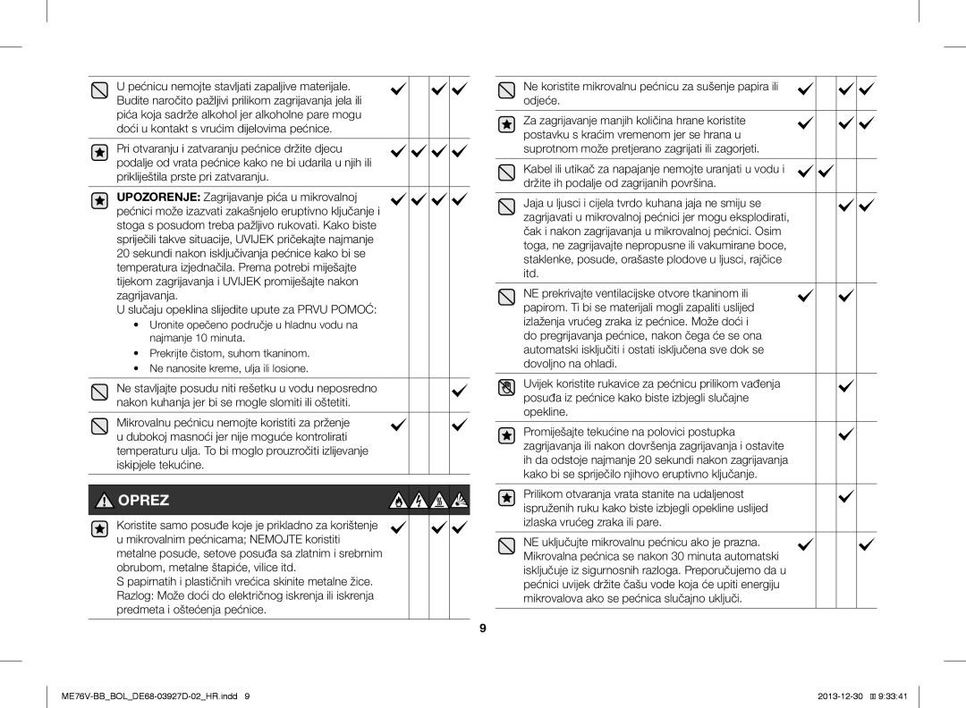 Samsung ME76V-BB/XEO, ME76V-BB/BOL, ME76V-BB/ELE manual Oprez 