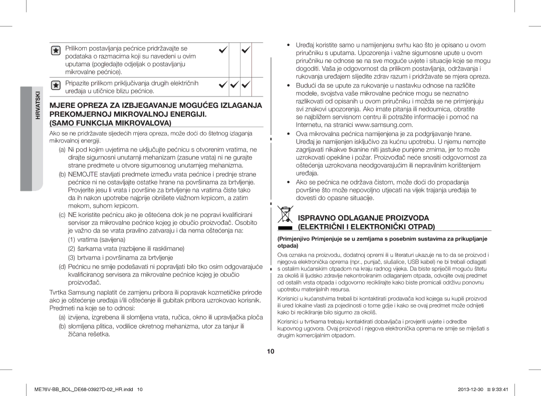 Samsung ME76V-BB/BOL, ME76V-BB/ELE, ME76V-BB/XEO manual Ispravno Odlaganje Proizvoda Električni I Elektronički Otpad 