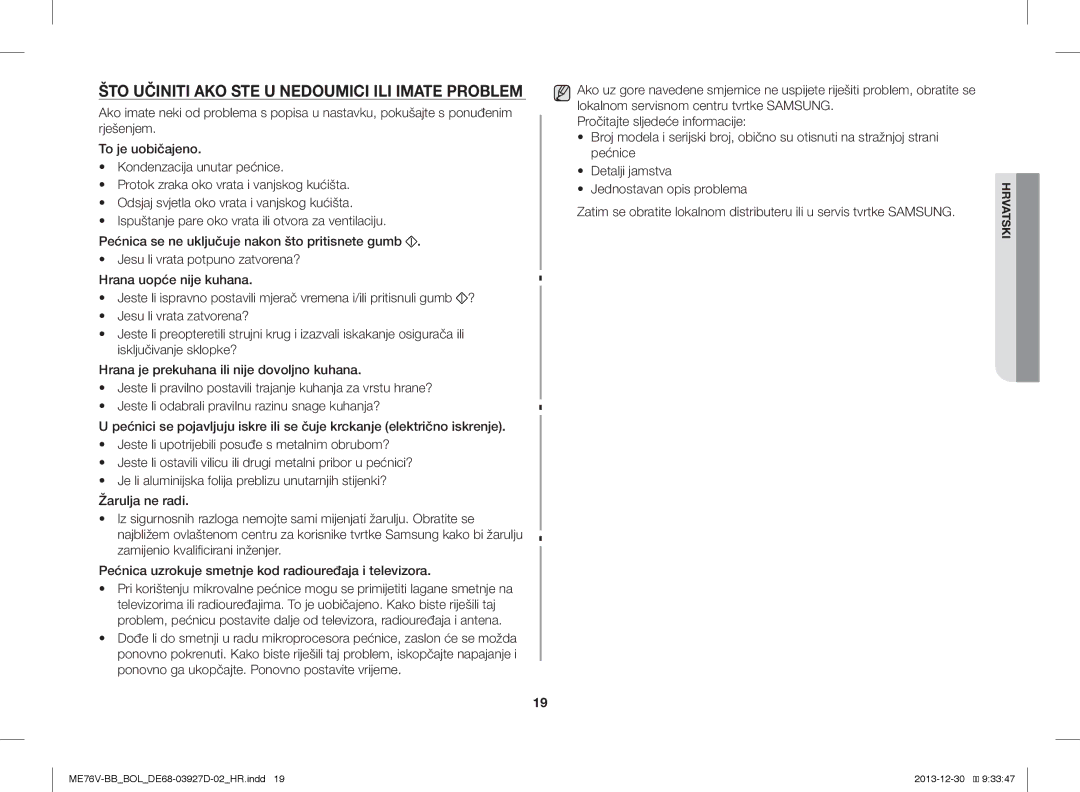 Samsung ME76V-BB/BOL, ME76V-BB/ELE, ME76V-BB/XEO manual ŠTO Učiniti AKO STE U Nedoumici ILI Imate Problem 