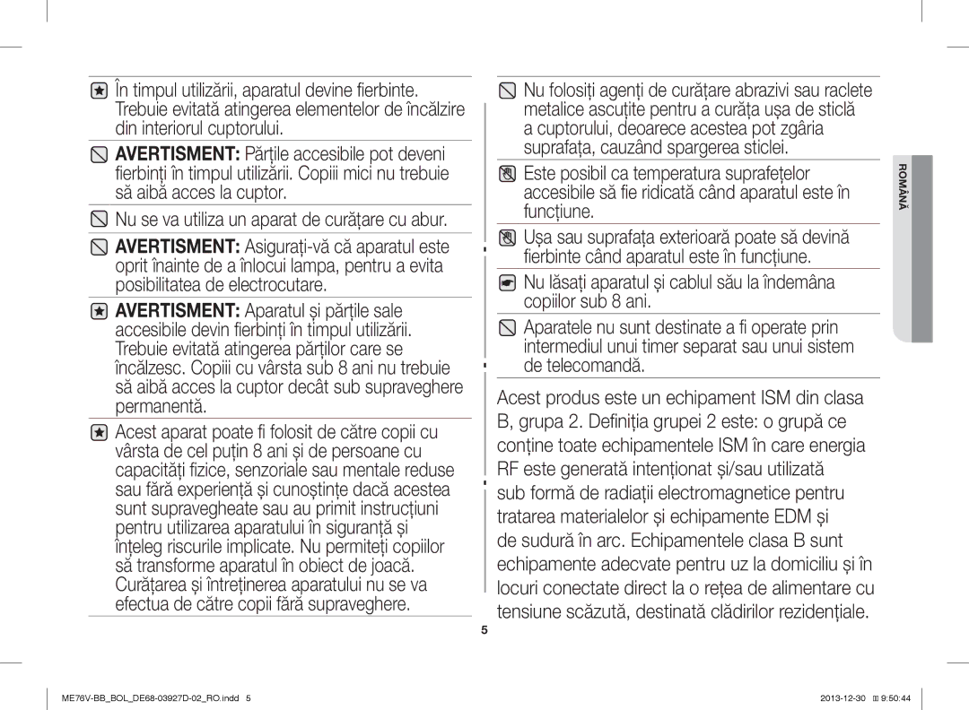 Samsung ME76V-BB/XEO, ME76V-BB/BOL, ME76V-BB/ELE manual Română 