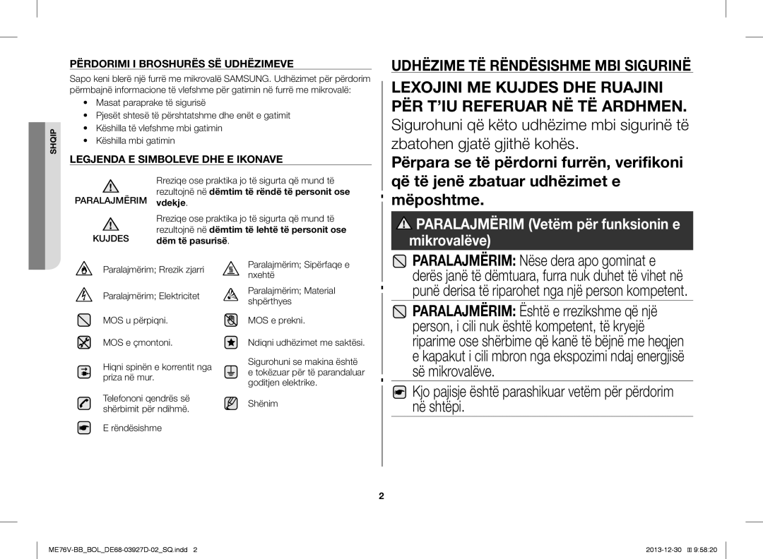 Samsung ME76V-BB/ELE manual Kjo pajisje është parashikuar vetëm për përdorim në shtëpi, Përdorimi I Broshurës SË Udhëzimeve 