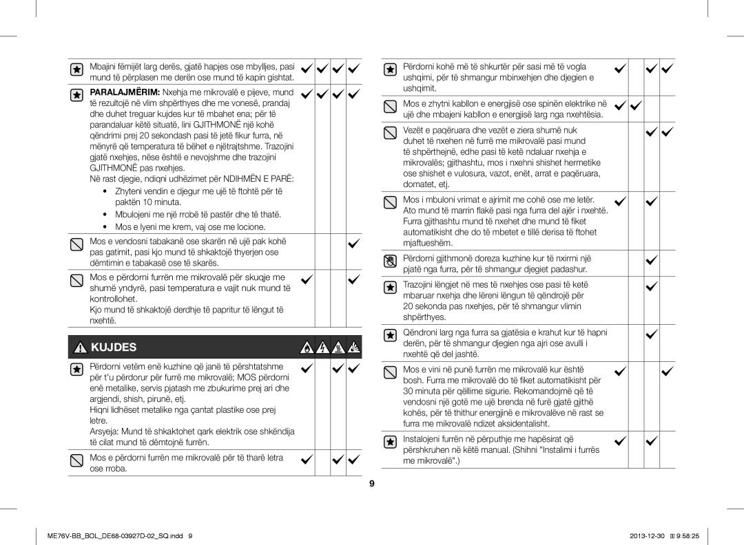 Samsung ME76V-BB/XEO, ME76V-BB/BOL, ME76V-BB/ELE manual Kujdes 