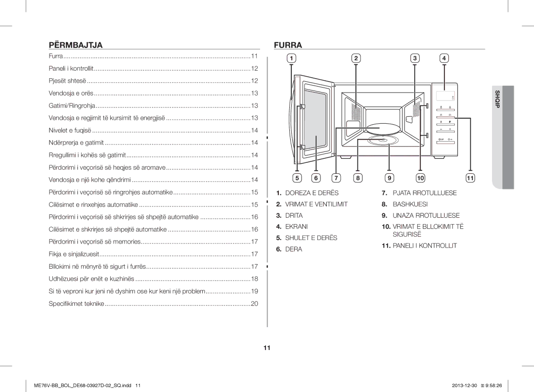 Samsung ME76V-BB/ELE, ME76V-BB/BOL, ME76V-BB/XEO manual Përmbajtja, Furra 