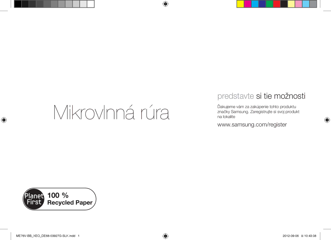 Samsung ME76V-BB/XEO, ME76V-BB/ELE manual Mikrovlnná rúra, Táto príručka sa vyrobila zo 100 % recyklovaného papiera 