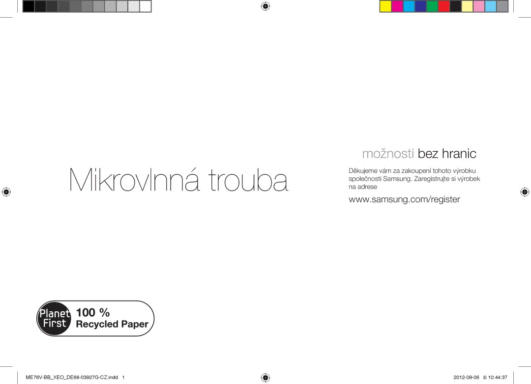 Samsung ME76V-BB/XEO, ME76V-BB/ELE manual Mikrovlnná trouba, Tato příručka je vyrobena ze 100 % recyklovaného papíru 