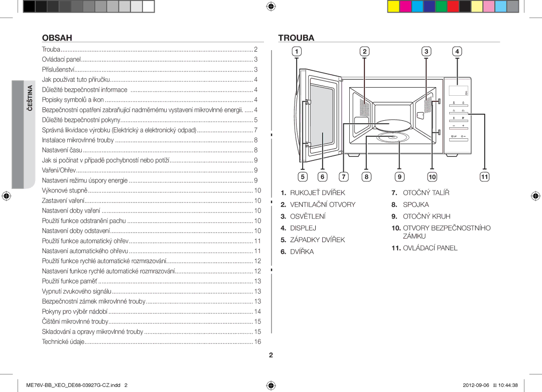 Samsung ME76V-BB/ELE, ME76V-BB/XEO manual Obsah, Trouba 