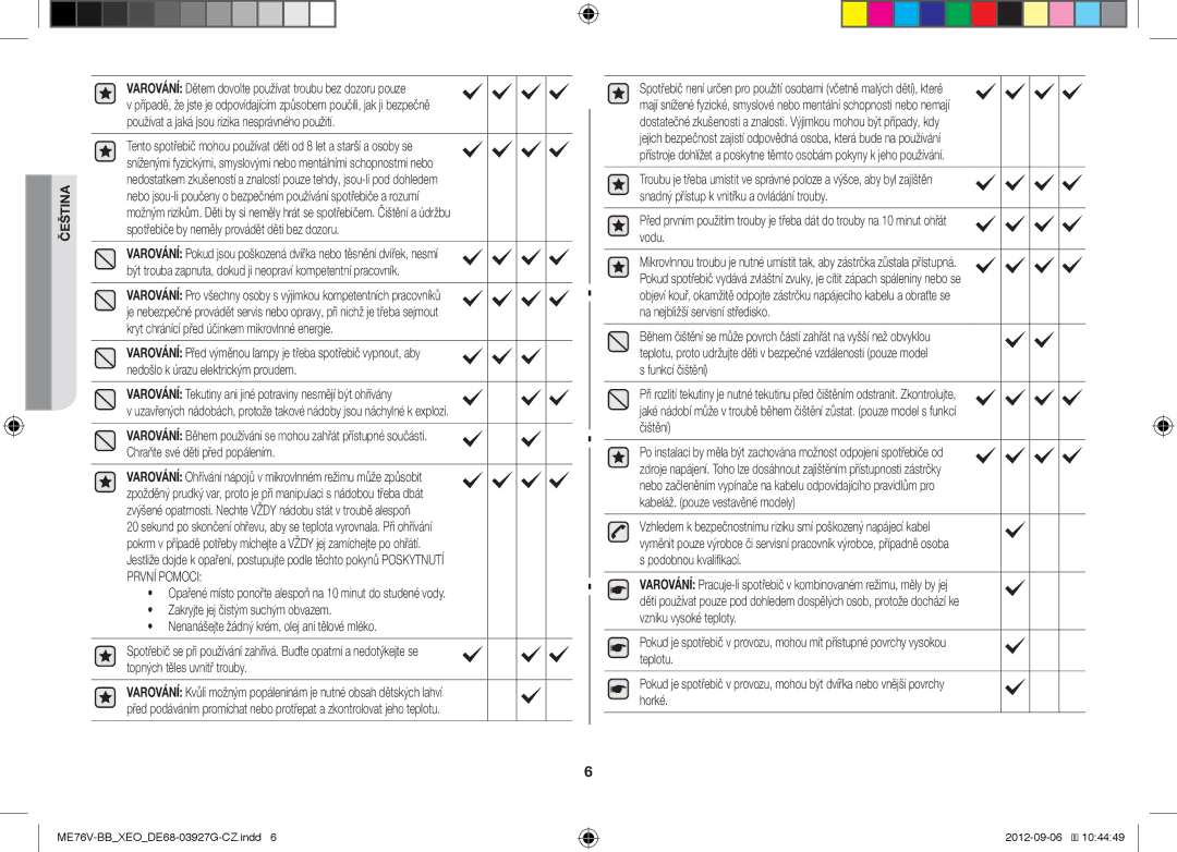 Samsung ME76V-BB/ELE, ME76V-BB/XEO manual Varování Dětem dovolte používat troubu bez dozoru pouze 