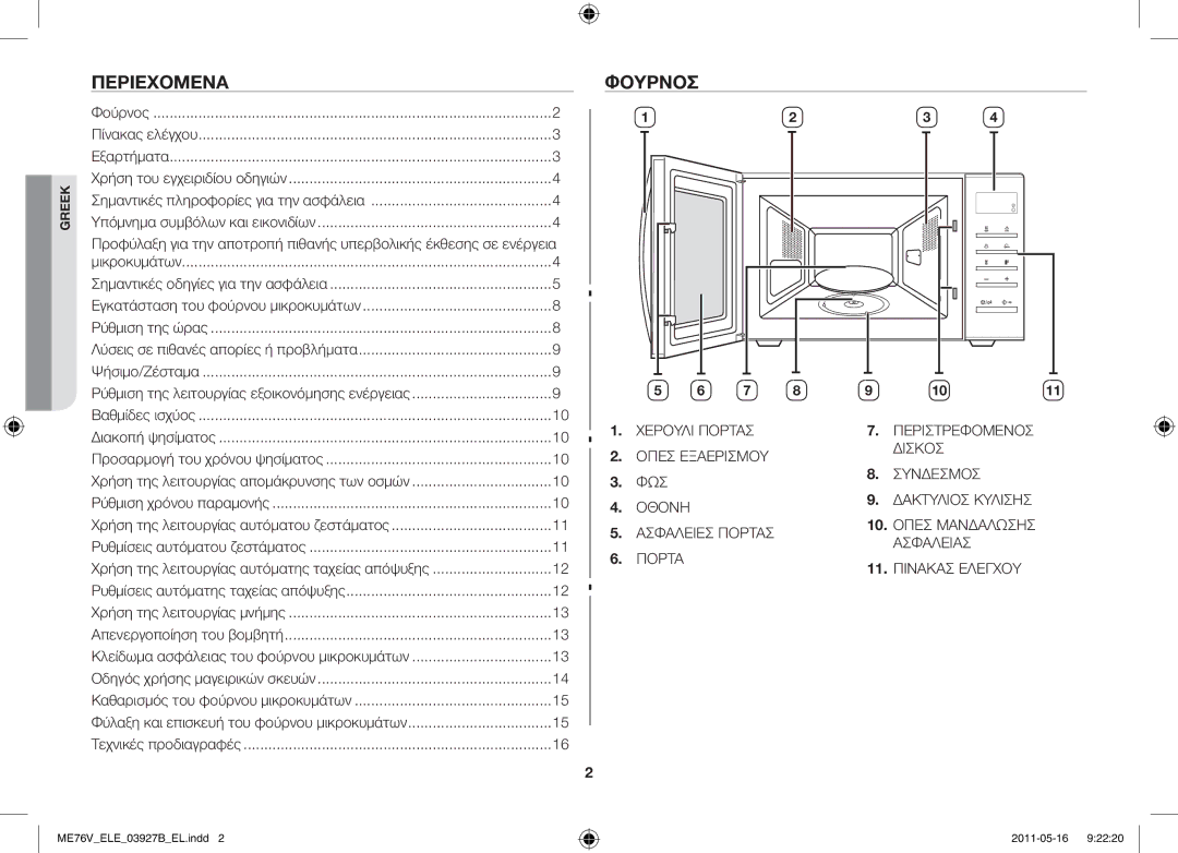 Samsung ME76V-BB/ELE manual Περιεχόμενα, Φούρνος 