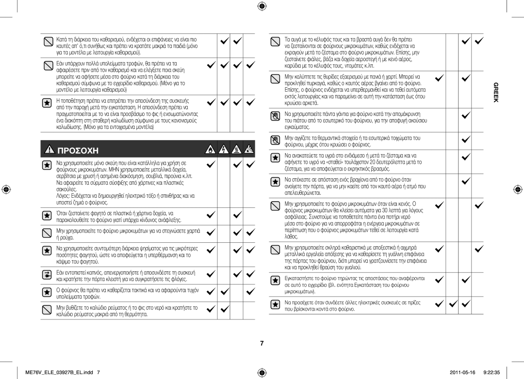 Samsung ME76V-BB/ELE manual Προσοχη 