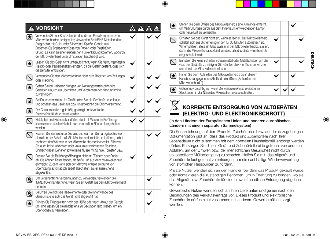 Samsung ME76V-BB/XEG, ME76V-SS/XEG manual Vorsicht, Eingeschaltet wird 