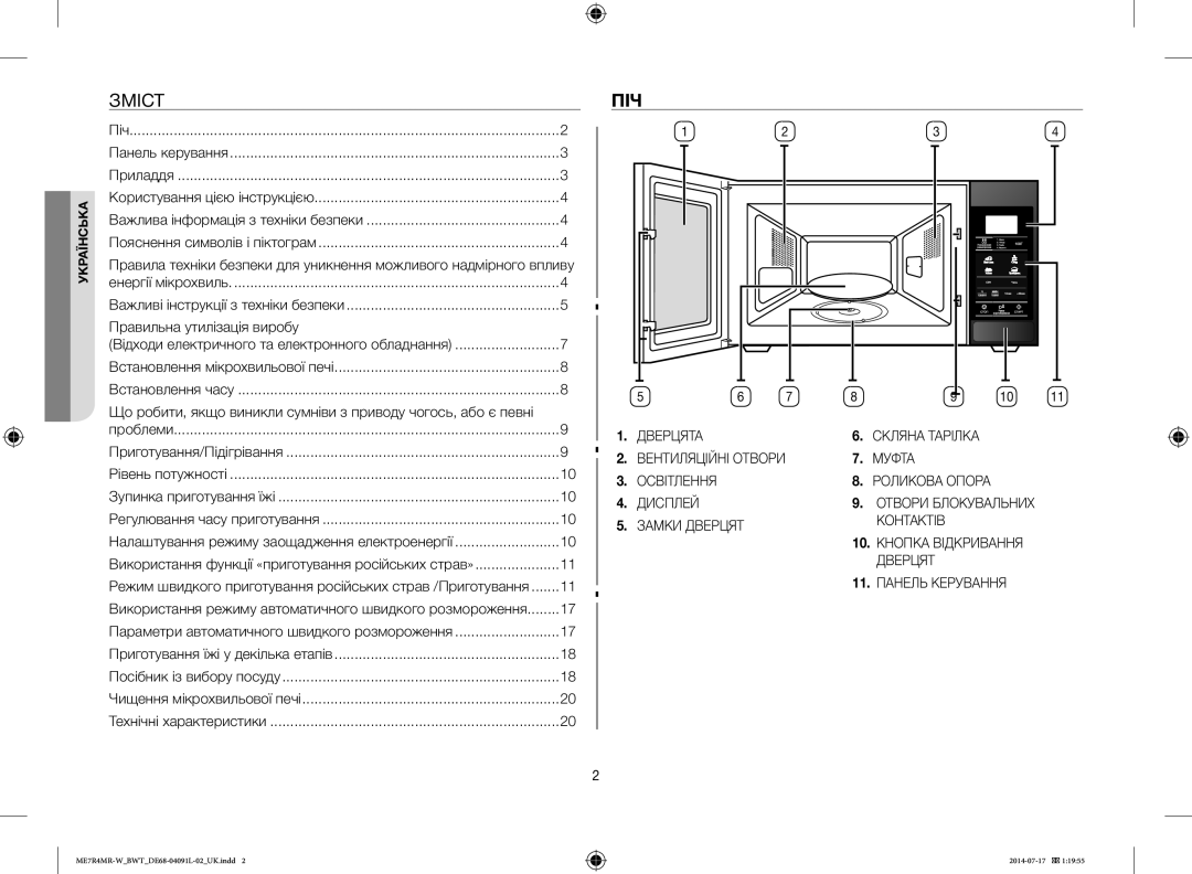 Samsung ME7R4MR-W/BWT manual Піч, Правильна утилізація виробу, Замки Дверцят Контактів, Панель Керування 