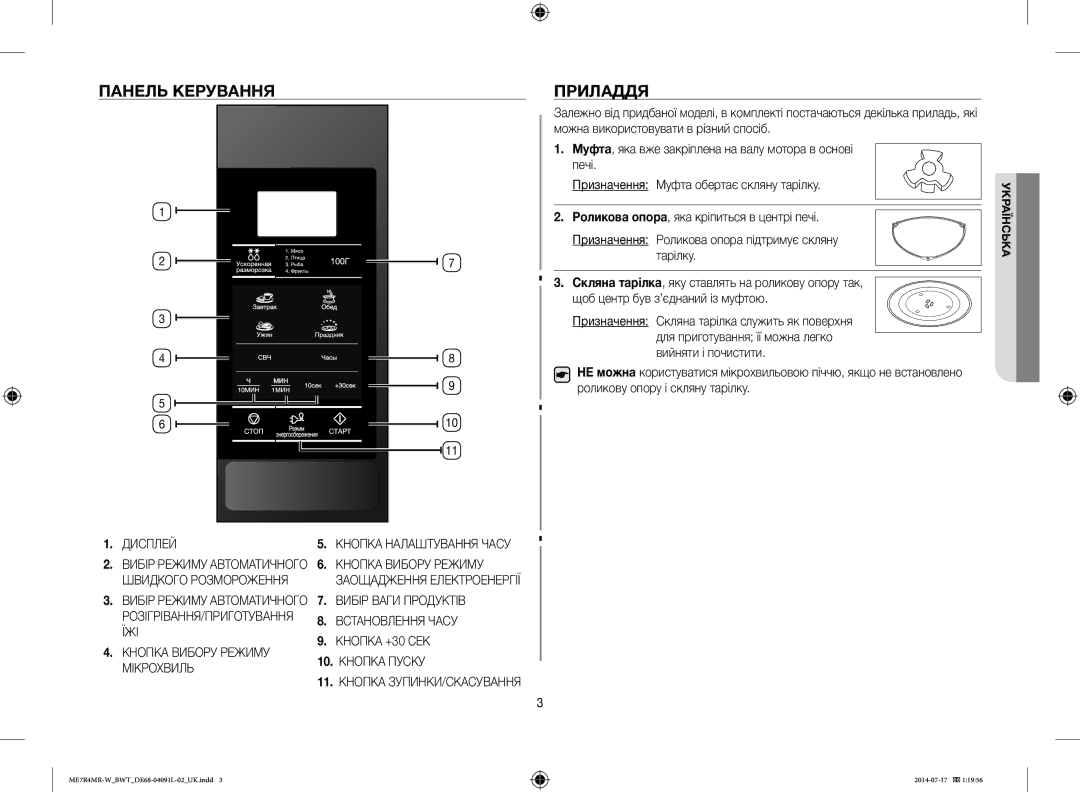 Samsung ME7R4MR-W/BWT manual Панель Керування, Приладдя 