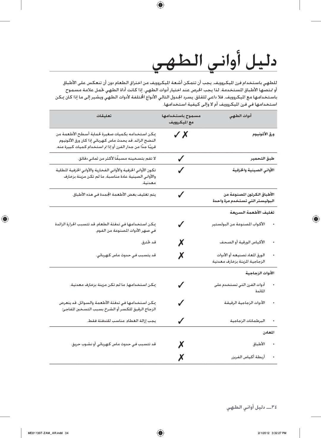 Samsung ME8113ST/ZAM manual يهطلا يناوأ ليلد, موينولملأا قرو 