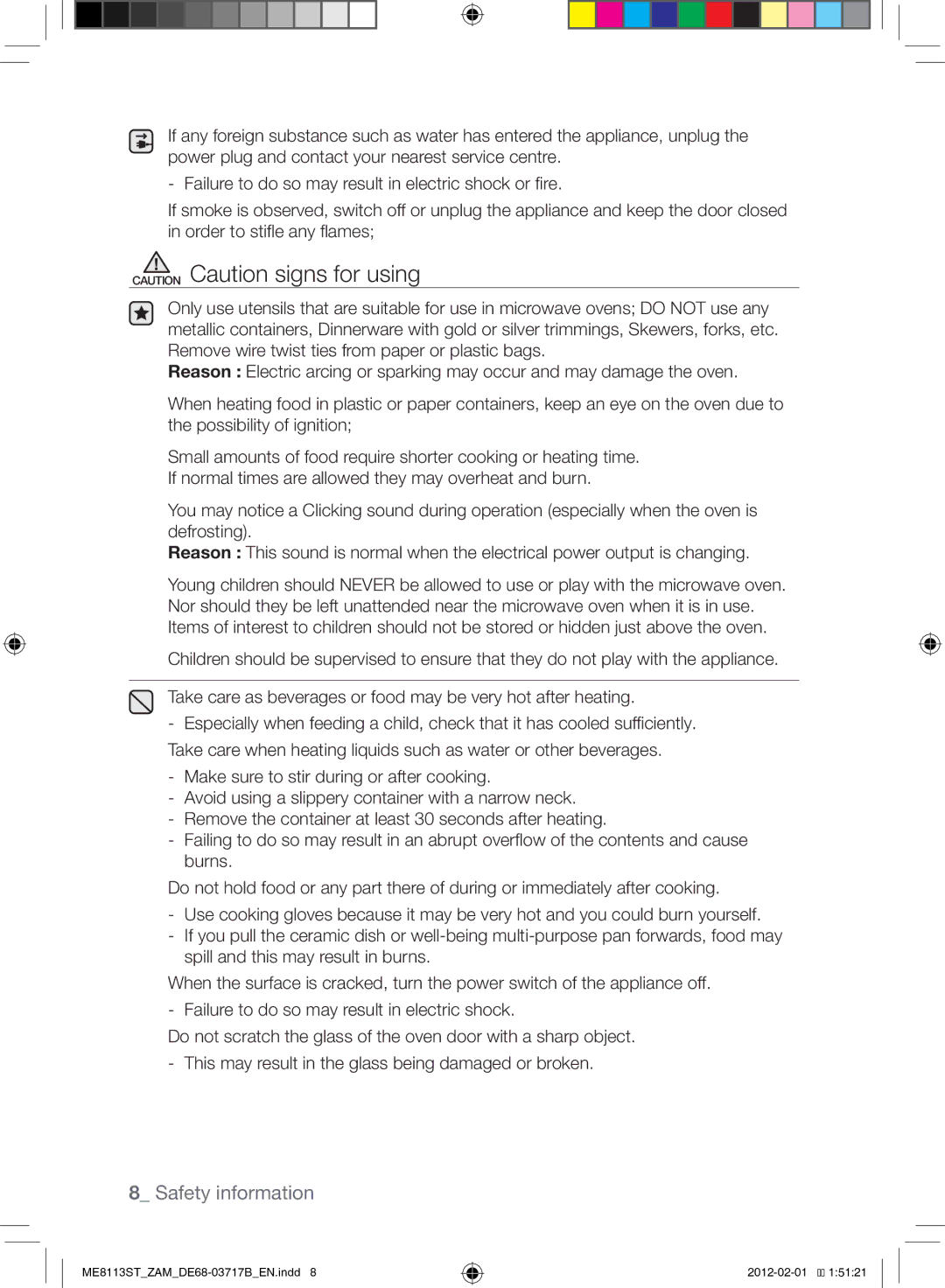 Samsung ME8113ST/ZAM manual Safety information 