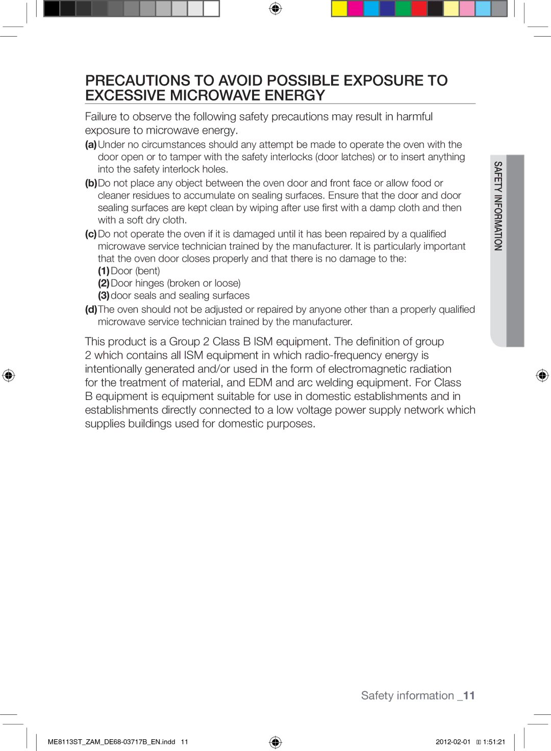 Samsung ME8113ST/ZAM manual Safety information 