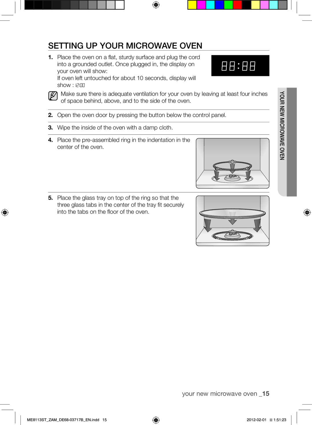 Samsung ME8113ST/ZAM manual Setting Up Your Microwave Oven, Into the tabs on the floor of the oven 