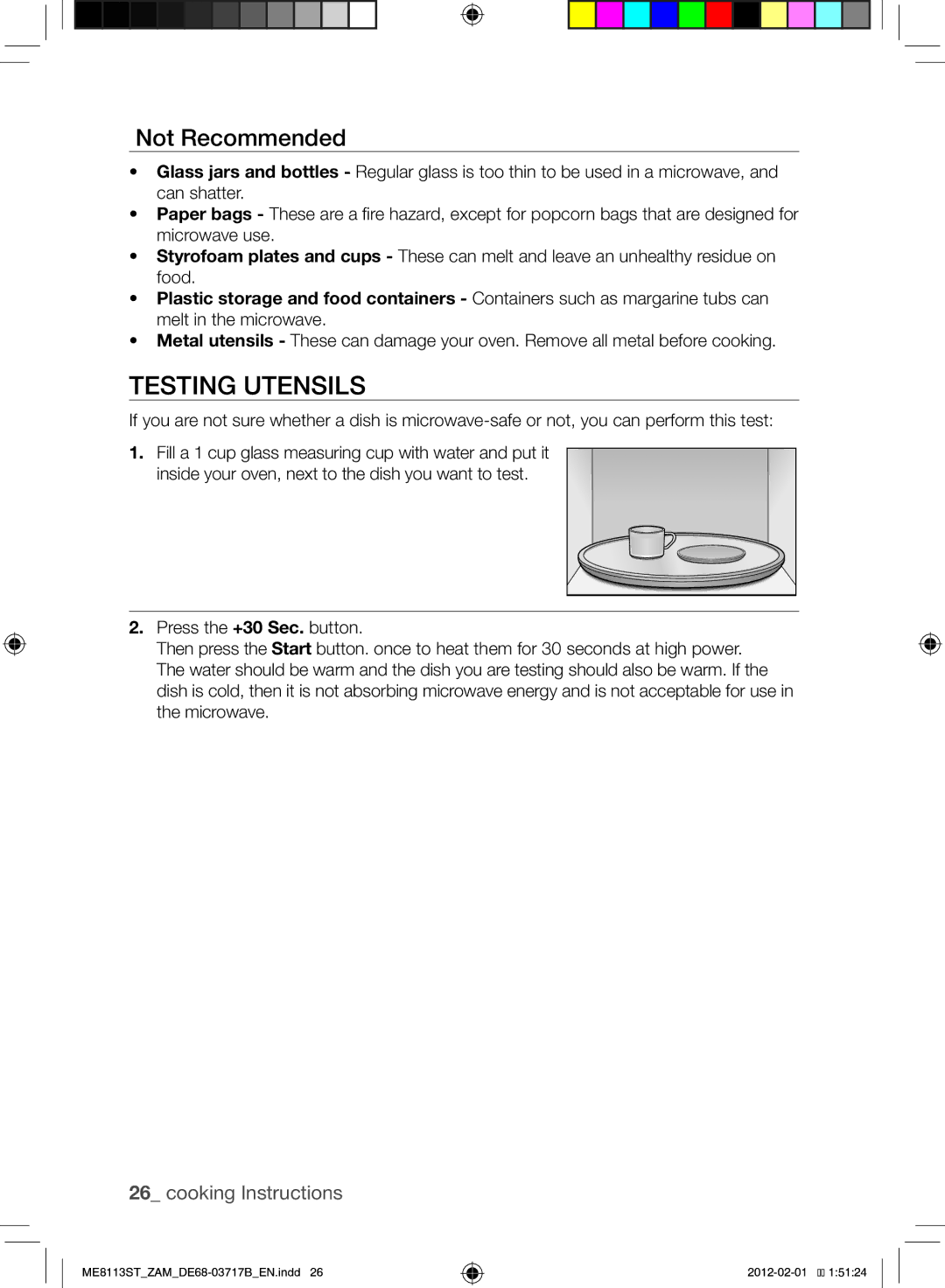 Samsung ME8113ST/ZAM manual Testing Utensils, Not Recommended 