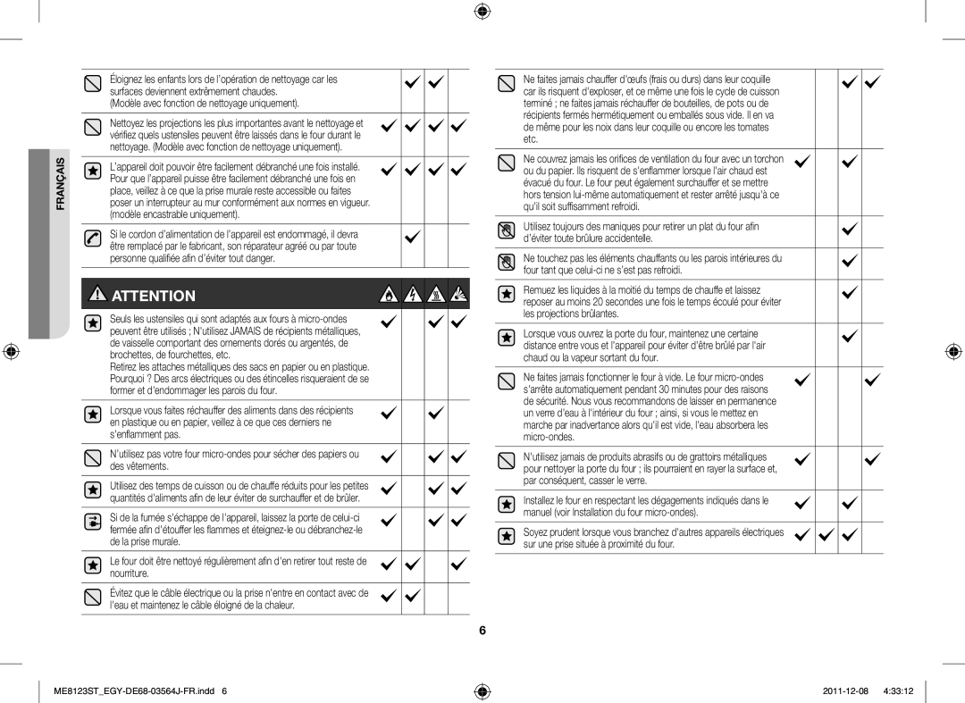 Samsung ME8123ST/ATH manual Modèle avec fonction de nettoyage uniquement 