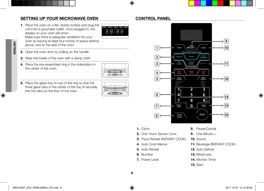 Samsung ME8123ST/ATH manual Setting UP Your Microwave Oven, Control Panel 