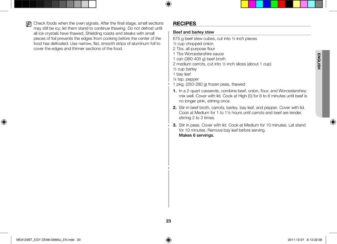 Samsung ME8123ST/ATH manual Recipes, ½ cup chopped onion 2 Tbs. all-purpose flour 