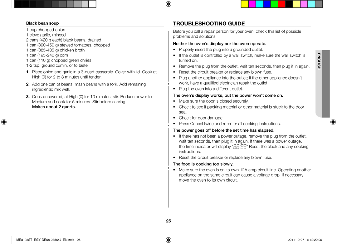 Samsung ME8123ST/ATH manual Troubleshooting Guide, Turned on 