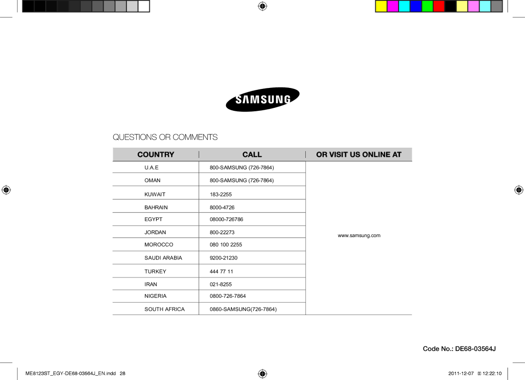 Samsung ME8123ST/ATH manual Code No. DE68-03564J 