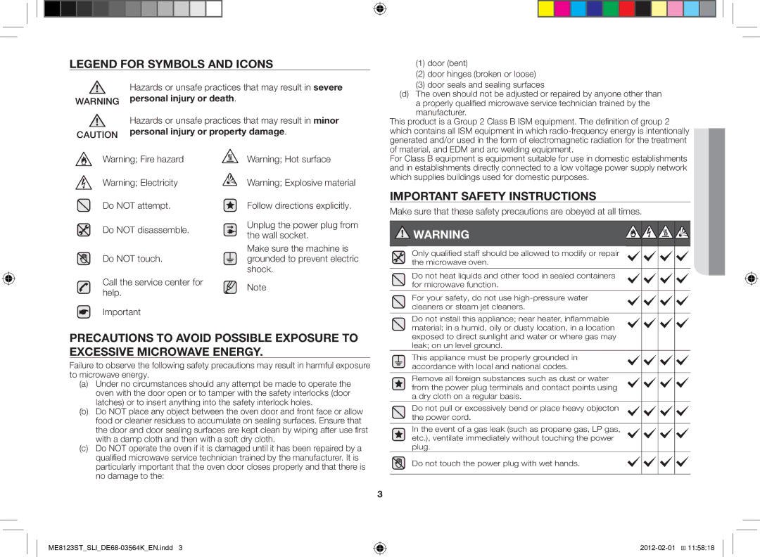 Samsung ME8123ST/SLI manual Important safety instructions, Personal injury or property damage 