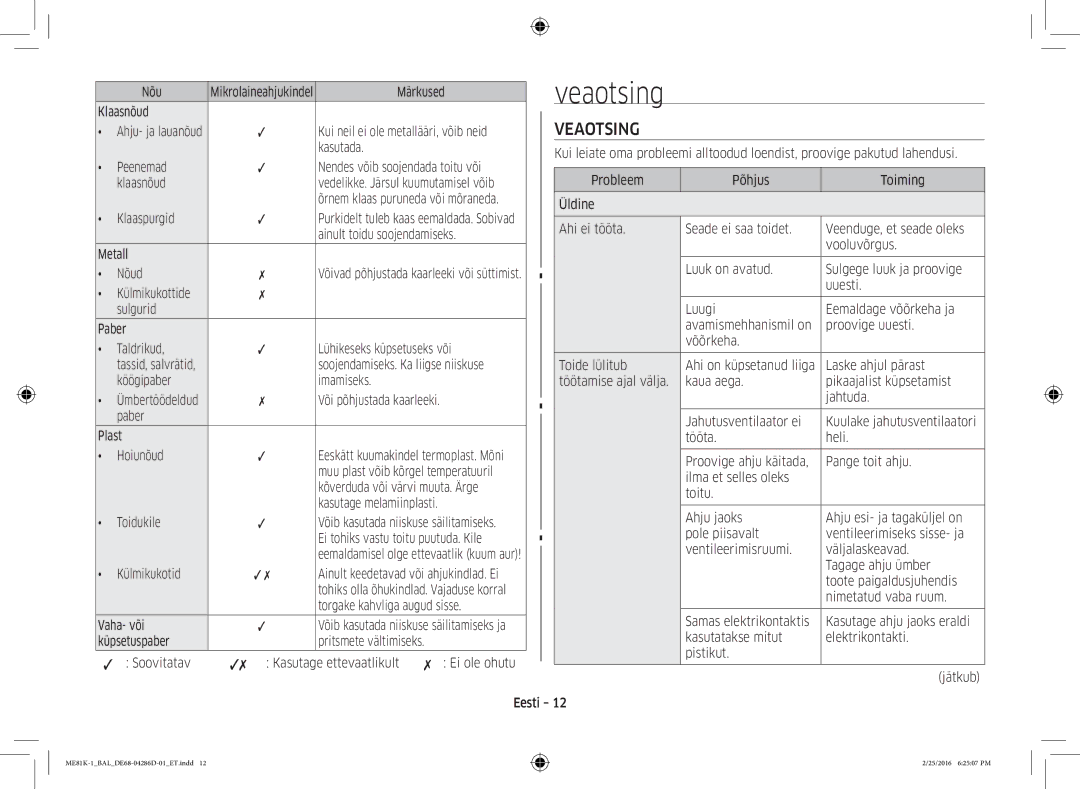 Samsung ME81K-1/BAL manual Veaotsing 