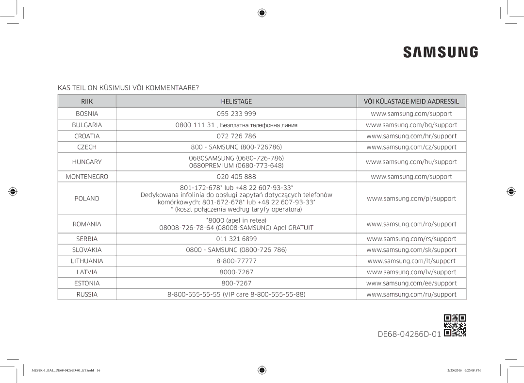 Samsung ME81K-1/BAL manual KAS Teil on Küsimusi VÕI KOMMENTAARE? Riik Helistage, Poland 