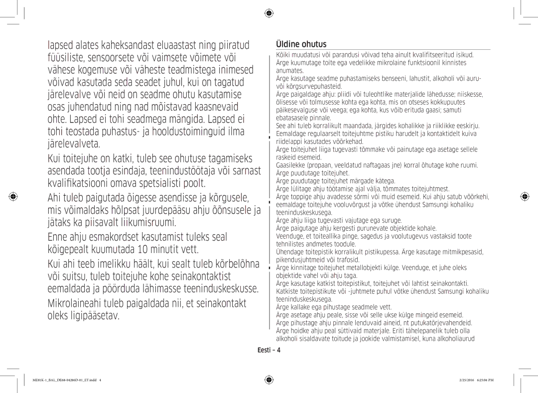 Samsung ME81K-1/BAL manual Üldine ohutus 