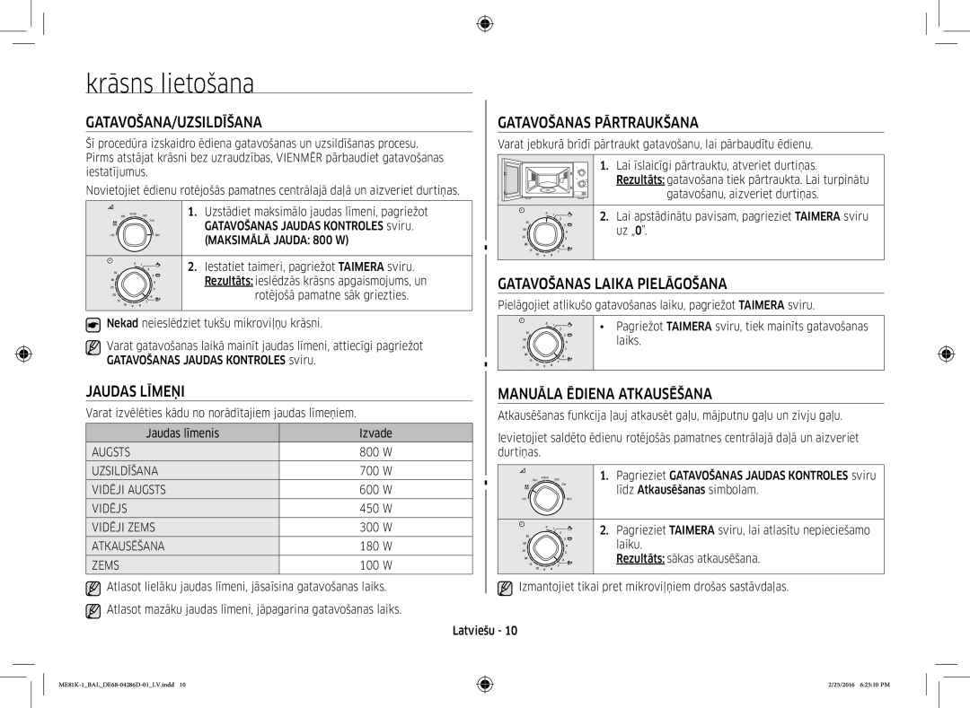 Samsung ME81K-1/BAL manual Krāsns lietošana 