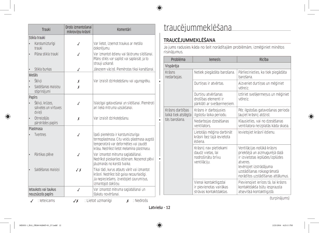 Samsung ME81K-1/BAL manual Traucējummeklēšana 